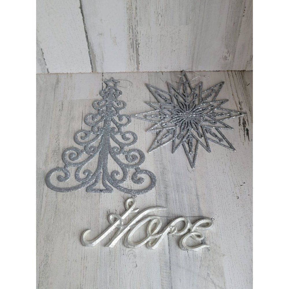 Large sliver‎ glitter tree Noel north star ornament Xmas set
